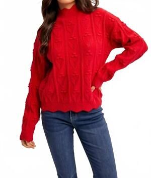 NEW HEM & THREAD cody scalloped high neck sweater in red